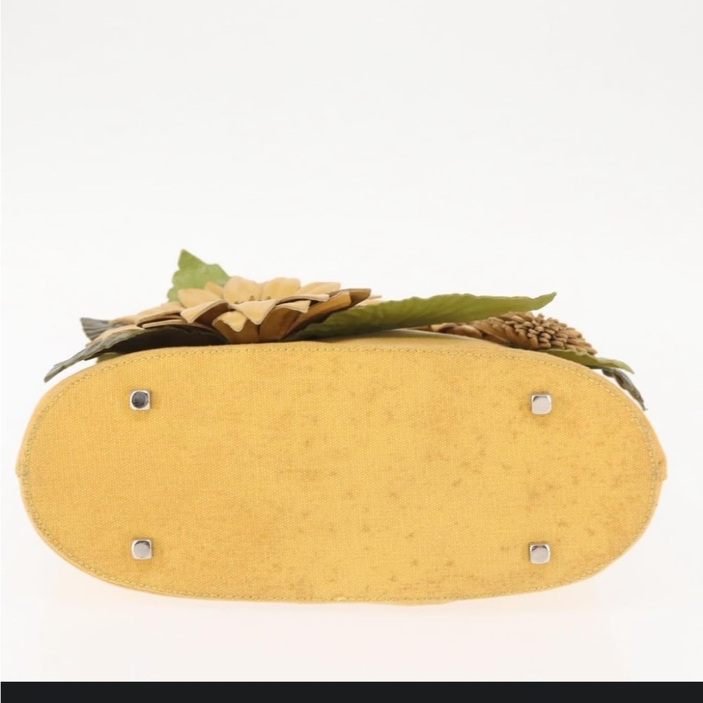 Salvatore Ferragamo Yellow Floral Appliqué Tote with Green Leaf Accents - Picture 5 of 16